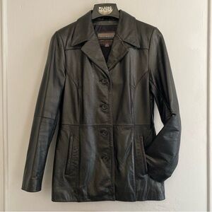 Vintage Y2K Wilsons BLACK SLIM LEATHER JACKET BLAZER Timeless S